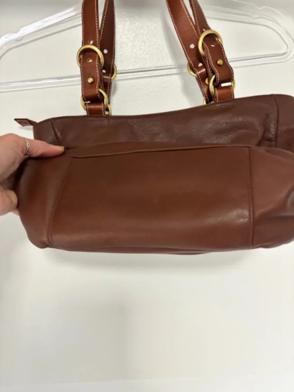 Lauren Ralph Lauren Brown Pebbled Leather Tote Shoulder Bag Brass Hardware